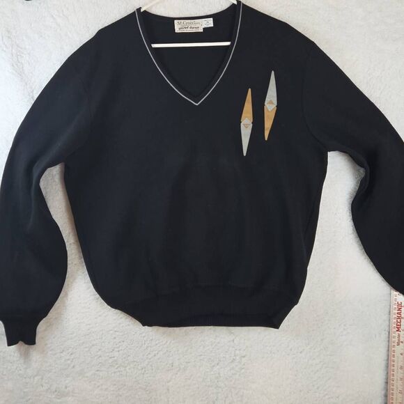 Vintage St. Croix Knits Men's V-neck Wool Blend Pullover Sweater Black XL - Picture 1 of 6